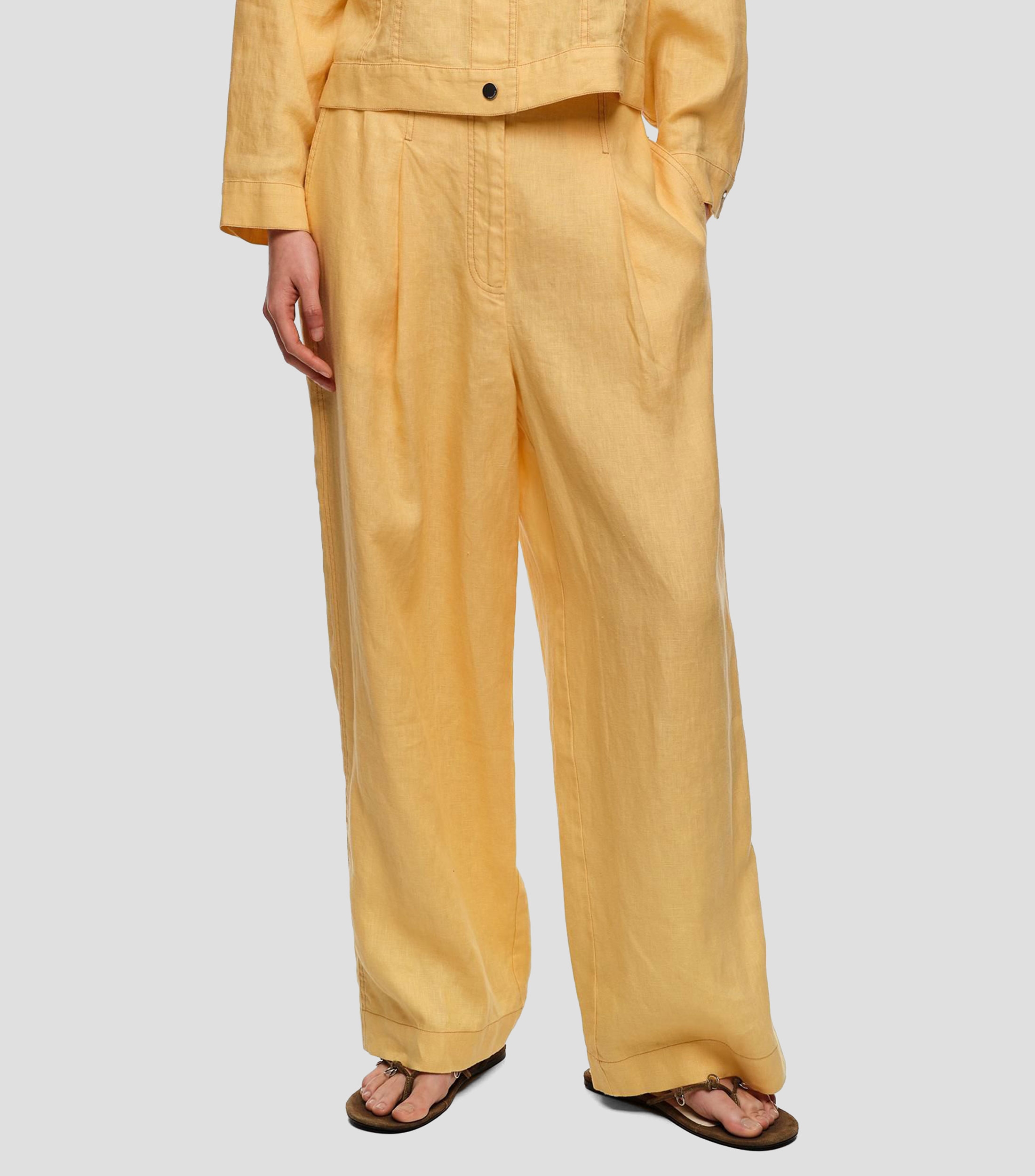 Pantalón recto pinzas lino Mujer
